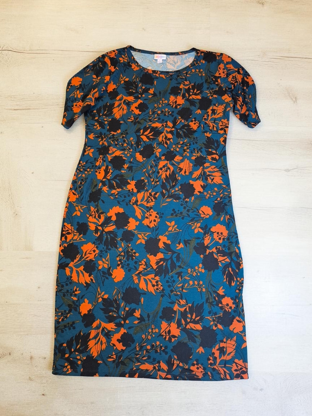LuLaRoe Teal Julia Dress with Orange and Black Floral Print Large - Picture 2 of 8